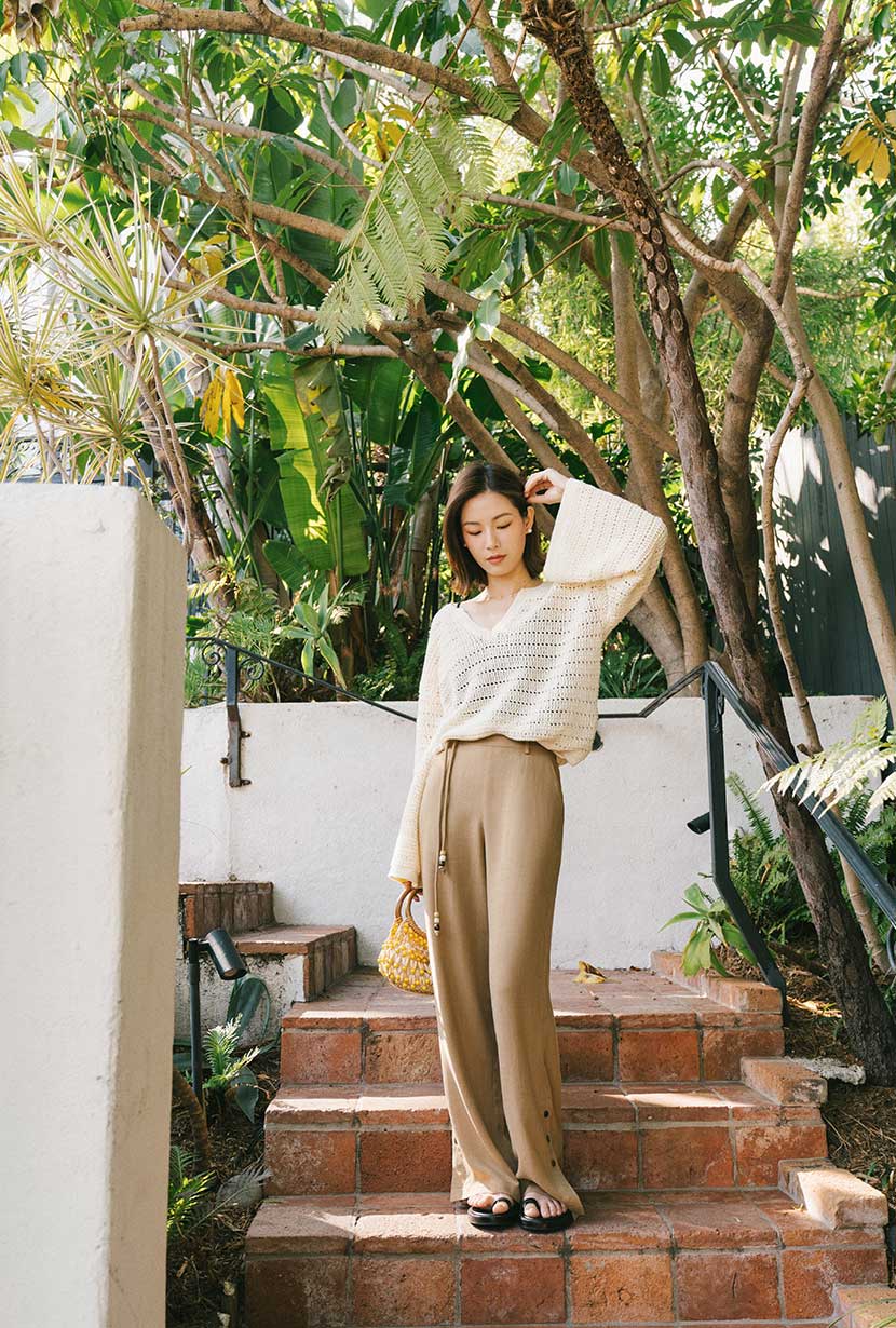 Petite Studio's Sandy Flare Pants in Camel 