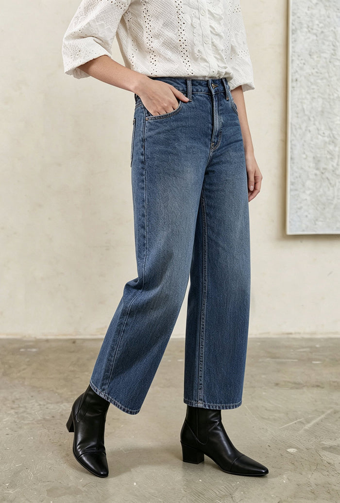 Petite Studio's Bentley Straight Cropped Jeans in Medium Blue 