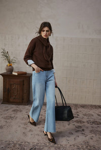 Petite Studio's Cayden Mid-Rise Straight-Leg Jeans in Light Blue