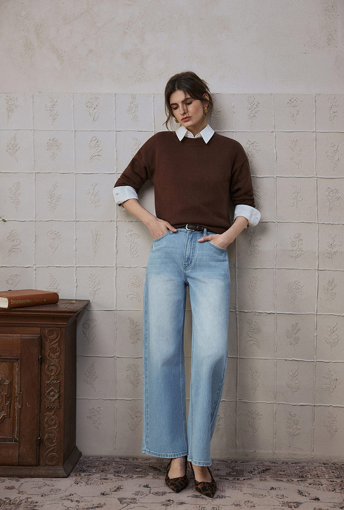 Petite Studio's Cayden Mid-Rise Straight-Leg Jeans in Light Blue