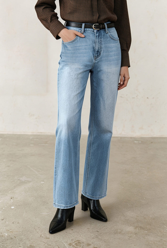 Petite Studio's Cayden Mid-Rise Straight-Leg Jeans in Light Blue