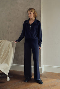 Petite Studio's Chase Cotton Straight Leg Pants in Navy
