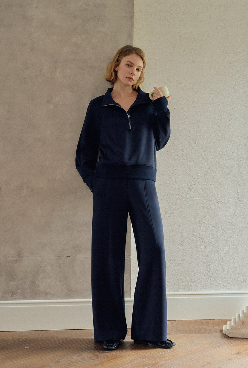 Petite Studio's Chase Cotton Straight Leg Pants in Navy