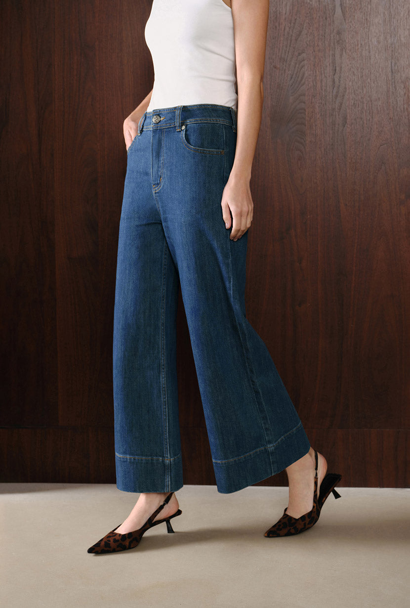 Petite Studio's Esme High-Rise Wide-Leg Cropped Jeans in Vintage Indigo
