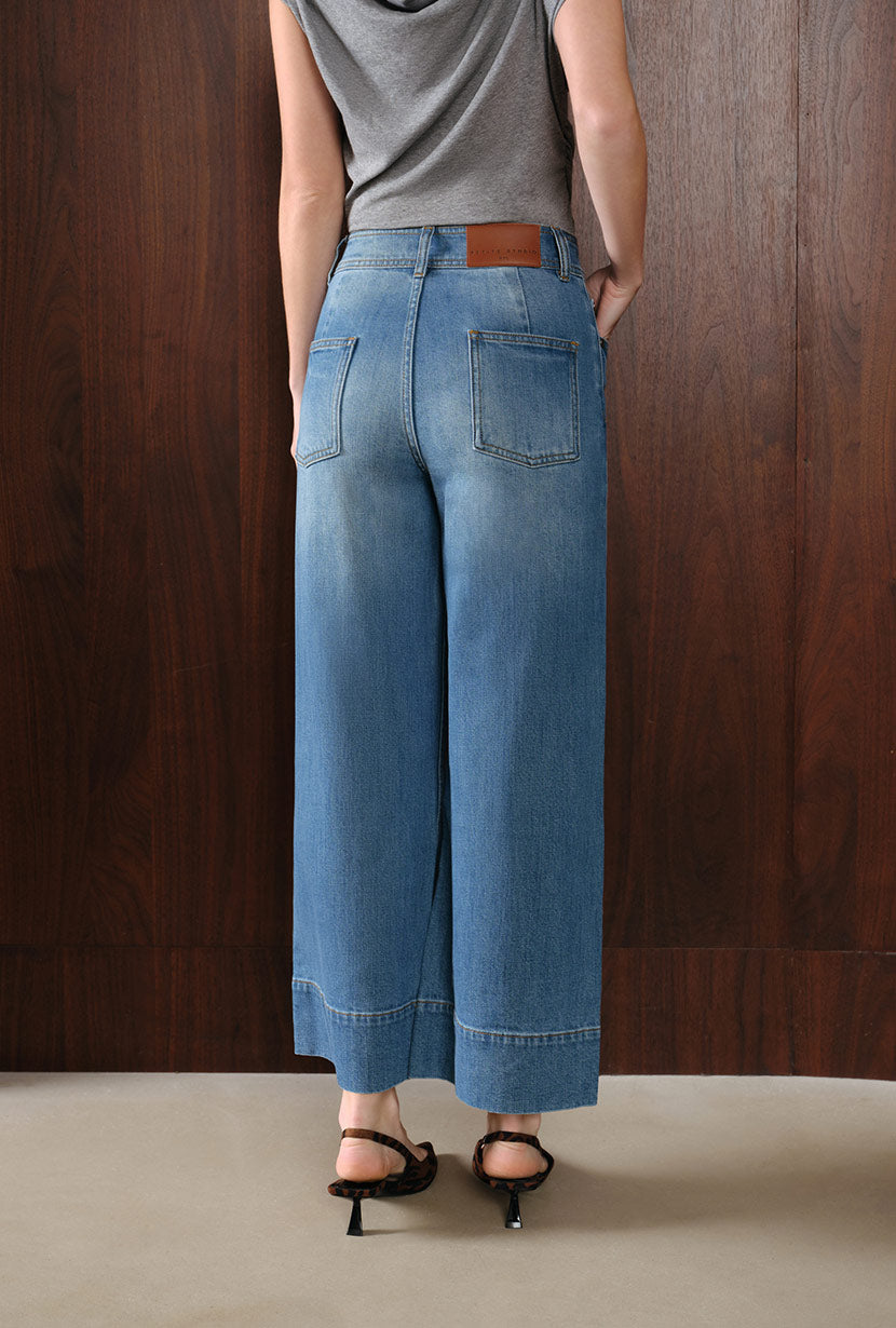 Petite Studio's Esme High-Rise Wide-Leg Cropped Jeans in Mist Blue