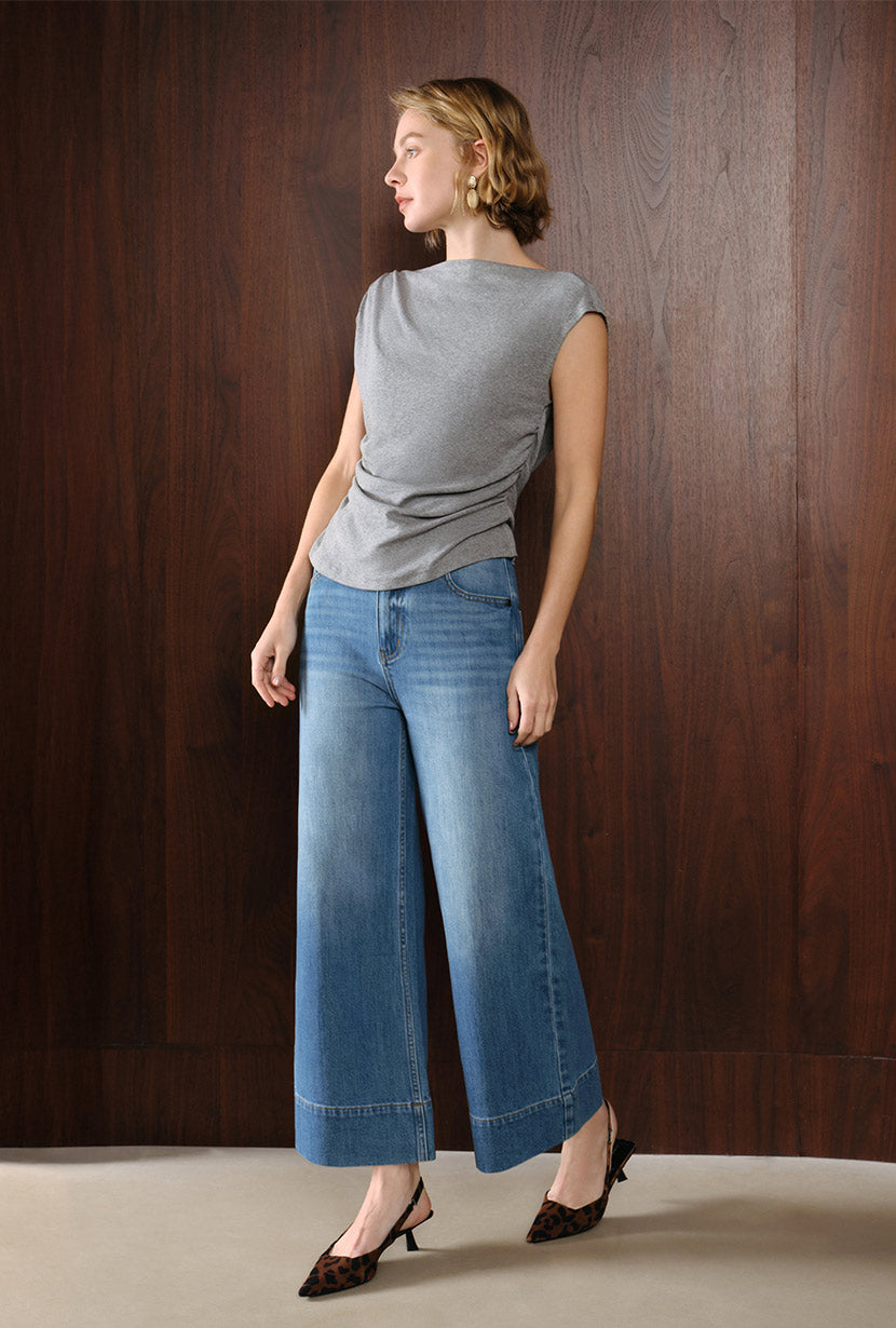 Petite Studio's Esme High-Rise Wide-Leg Cropped Jeans in Mist Blue