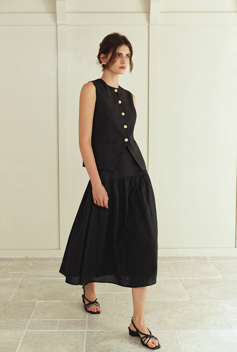 Petite Studio's Atticus Linen Midi Skirt in Black