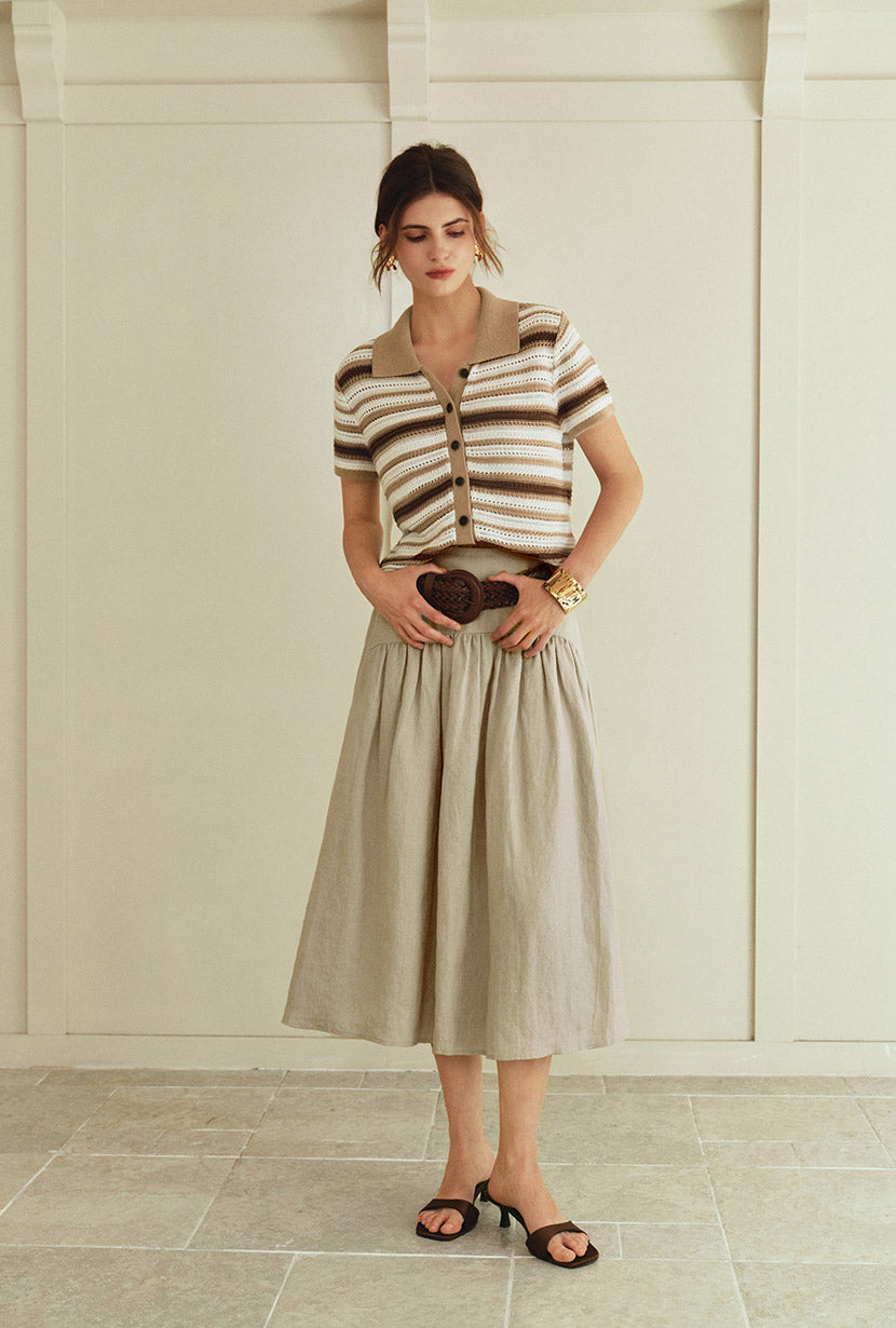 Petite Studio's Atticus Linen Midi Skirt in Sand