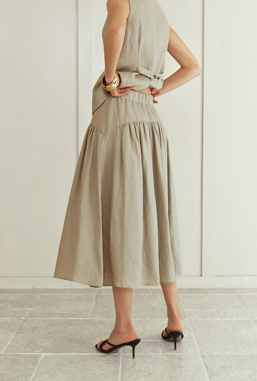 Petite Studio's Atticus Linen Midi Skirt in Sand
