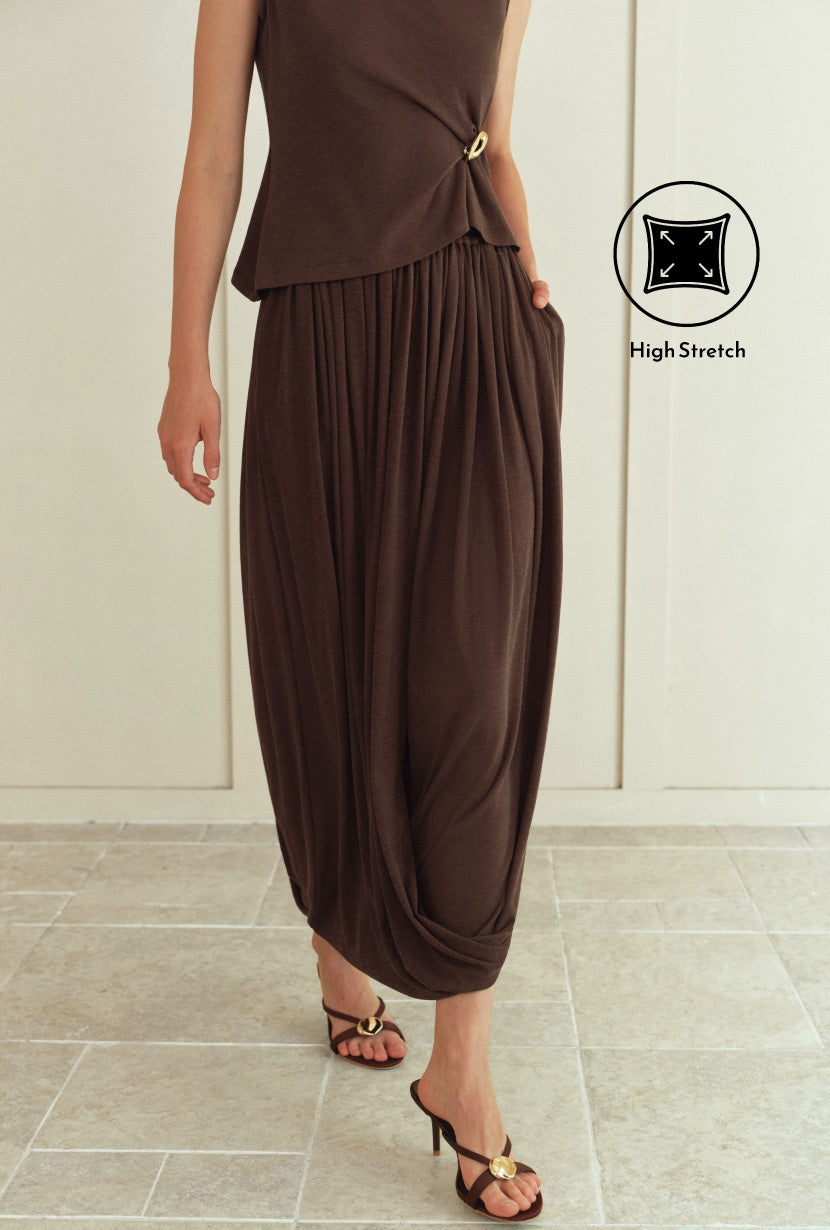Petite Studio's Quentin Jersey Cotton Cocoon Skirt in Chocolate