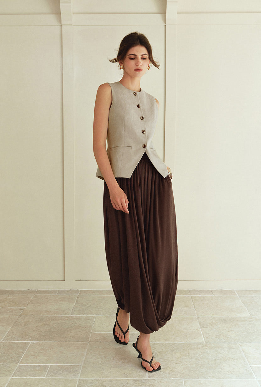 Petite Studio's Quentin Jersey Cotton Cocoon Skirt in Chocolate