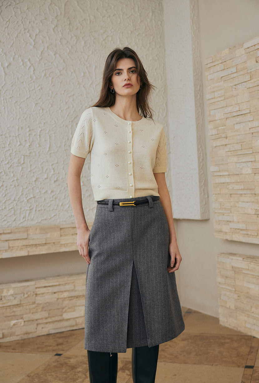 Petite Studio's Adriana Wool Skirt in Grey Striped 