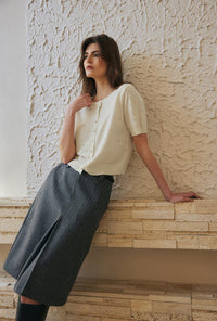 Petite Studio's Adriana Wool Skirt in Grey Striped 