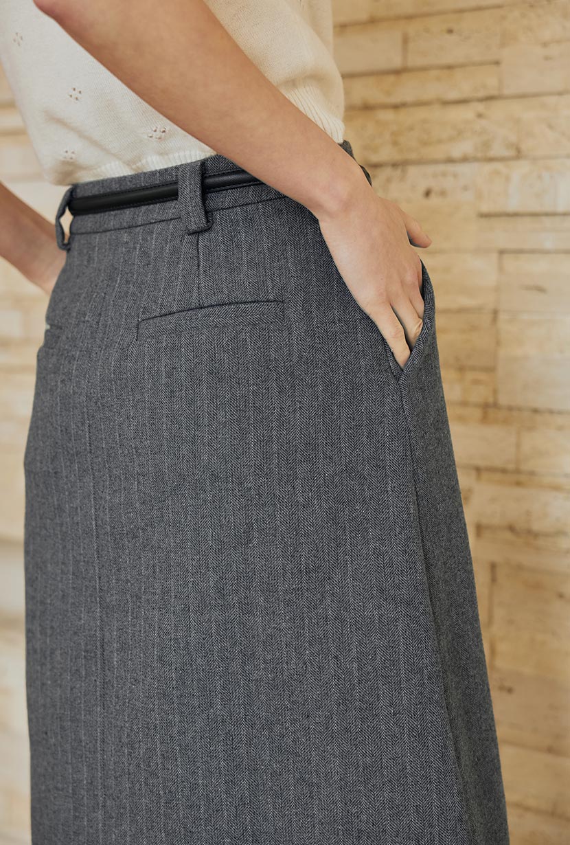 Petite Studio's Adriana Wool Skirt in Grey Striped 