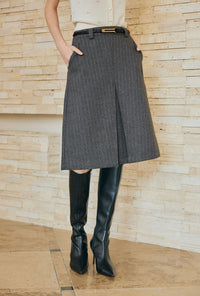 Petite Studio's Adriana Wool Skirt in Grey Striped 