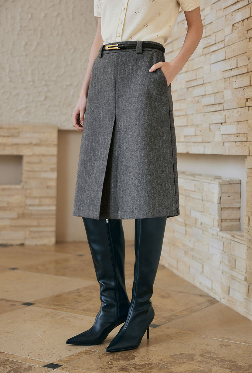Petite Studio's Adriana Wool Skirt in Grey Striped 