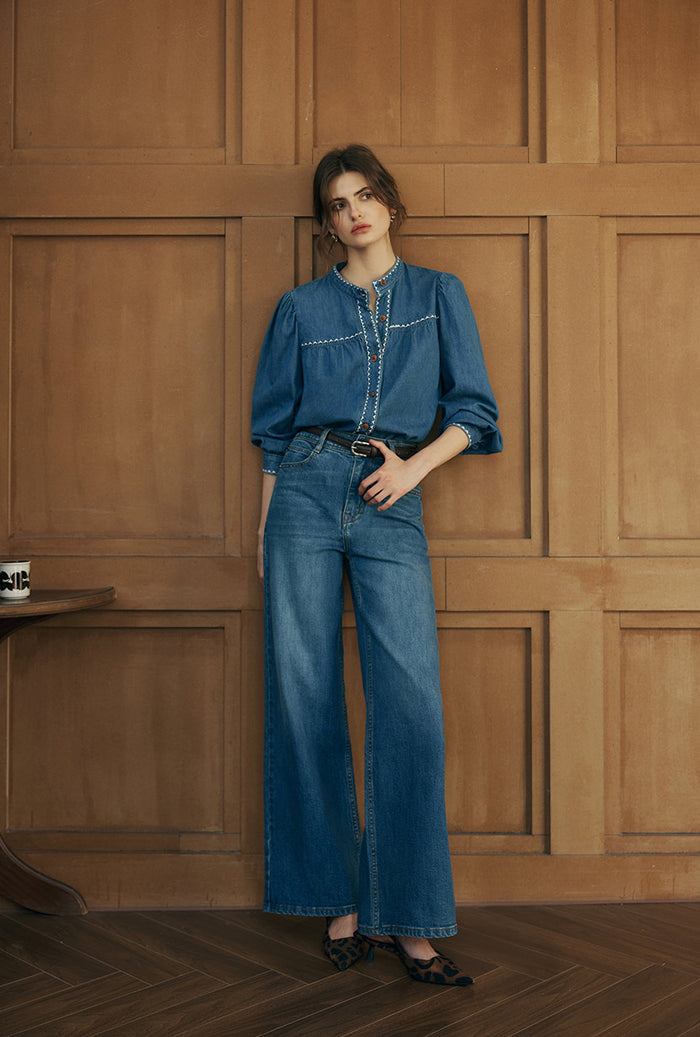 Petite Studio's Franny High-Rise Wide-Leg Jeans in Vintage Blue