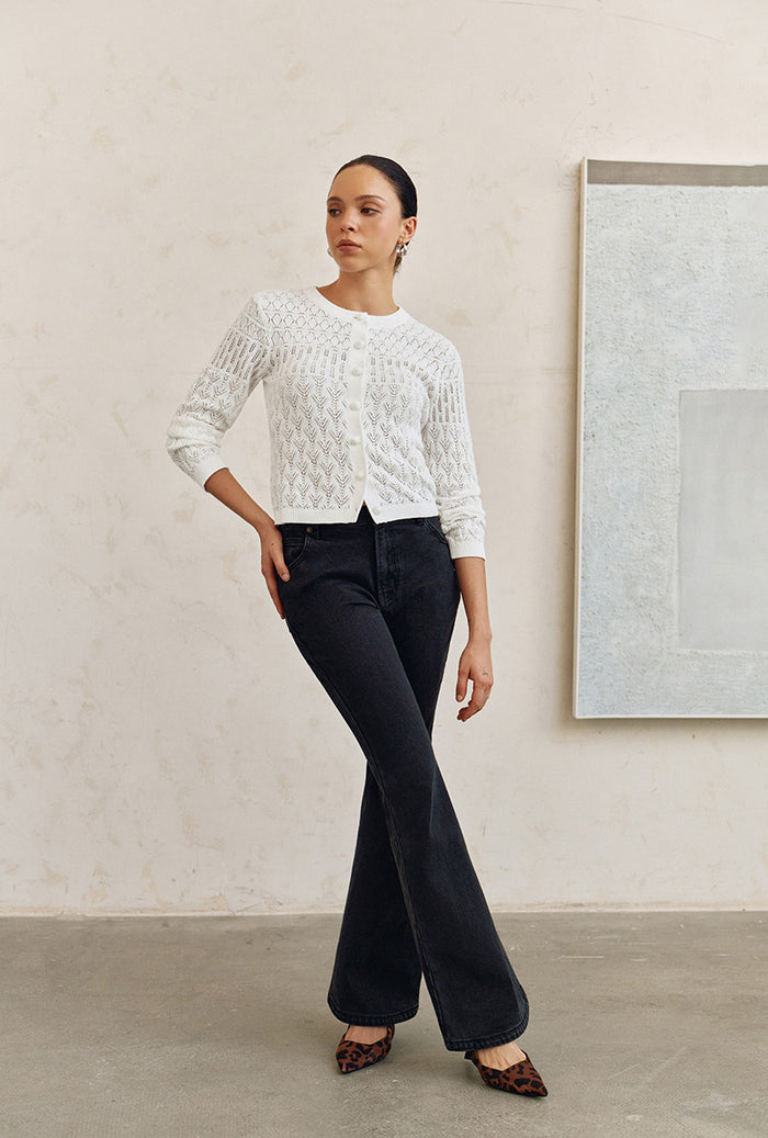 Petite Studio's Asher Mid-Rise Flared Jeans in Black