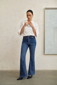Petite Studio's Asher Mid-Rise Flared Jeans in Vintage Blue