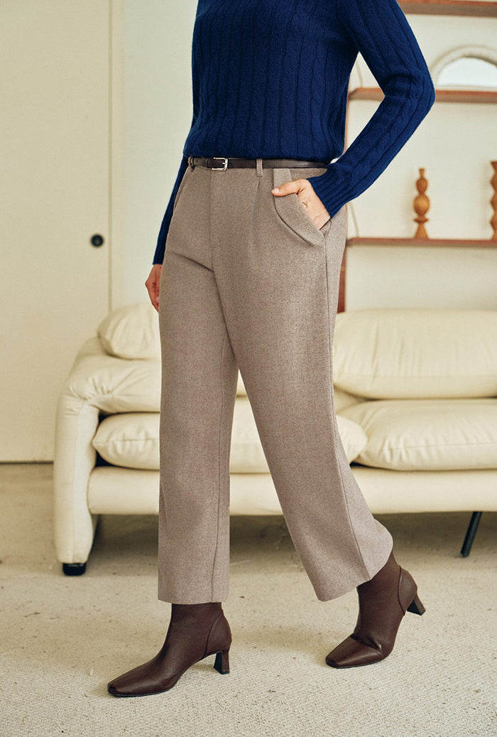 Petite Studio's Sawyer Cropped Wool Pants in Light Camel