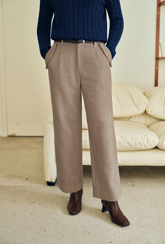 Petite Studio's Sawyer Cropped Wool Pants in Light Camel