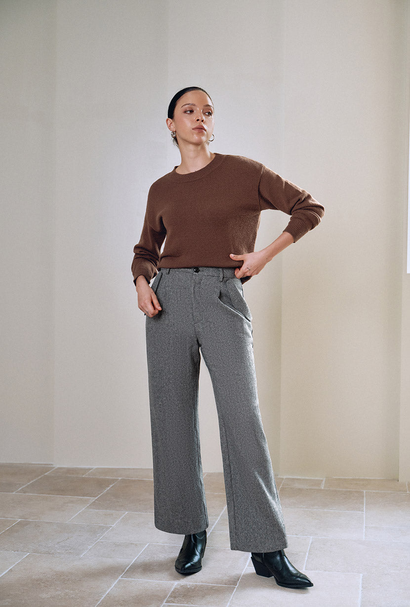 Petite Studio's Sawyer Cropped Wool Pants in Charcoal