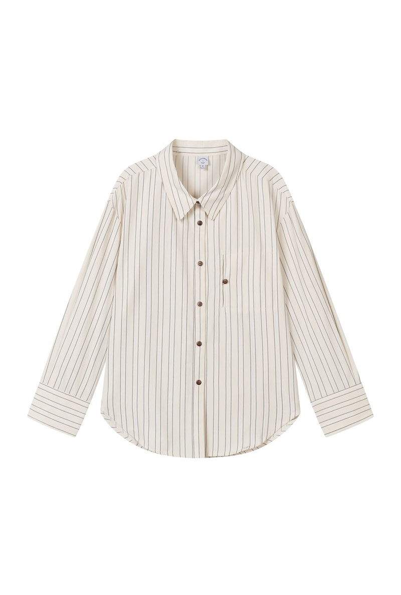 Petite Studio's Meg Tencel-Blend Shirt in Cream Striped