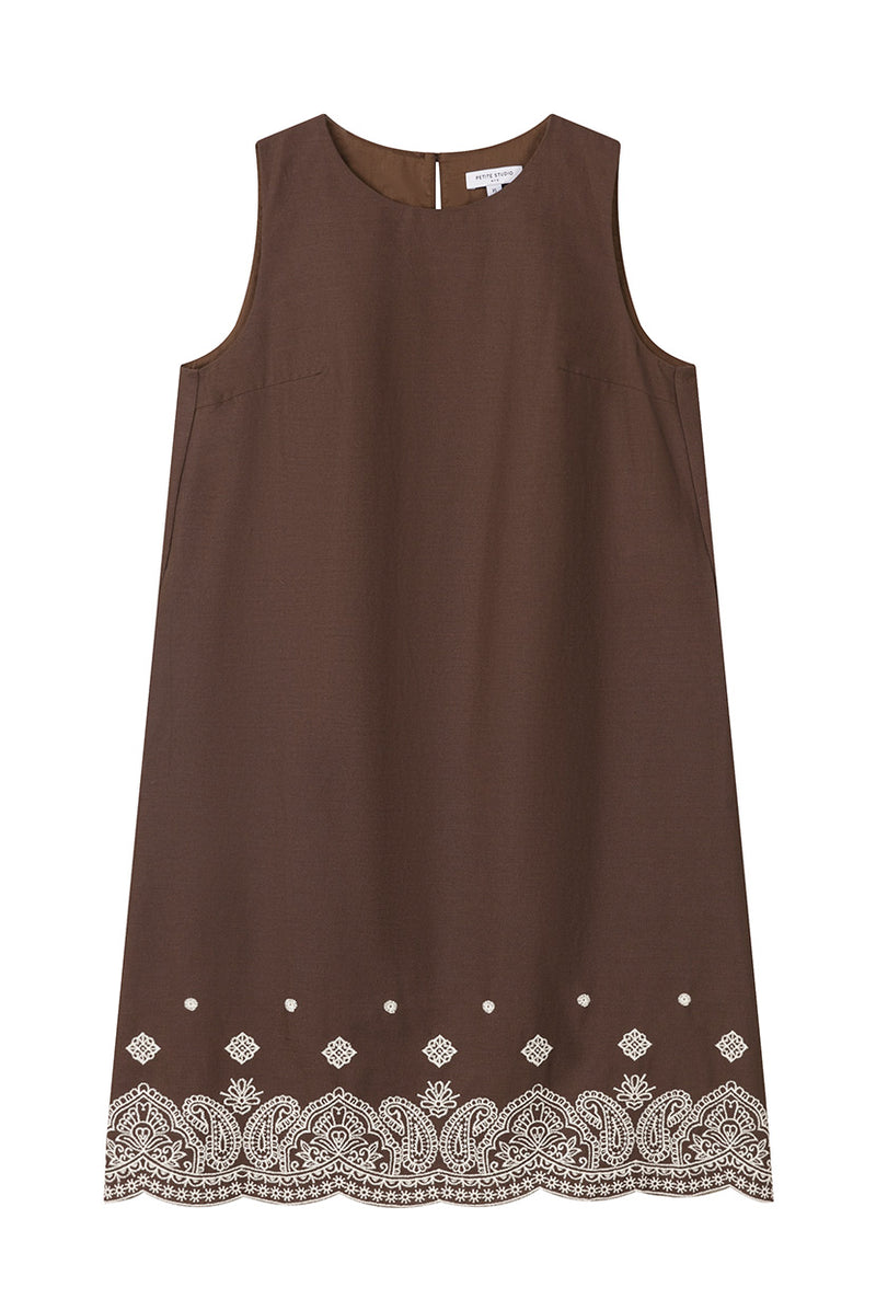 Petite Studio's Gorgie Embroidered Dress in Chocolate