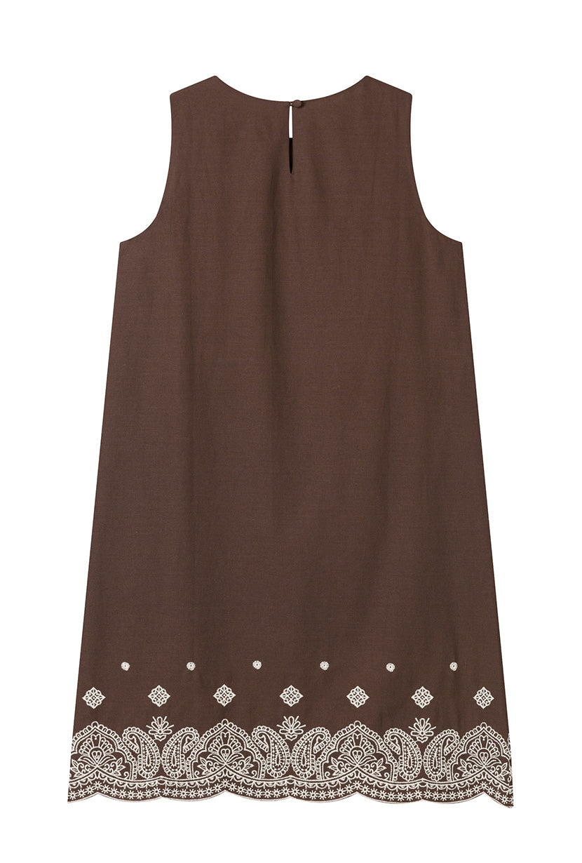 Petite Studio's Gorgie Embroidered Dress in Chocolate