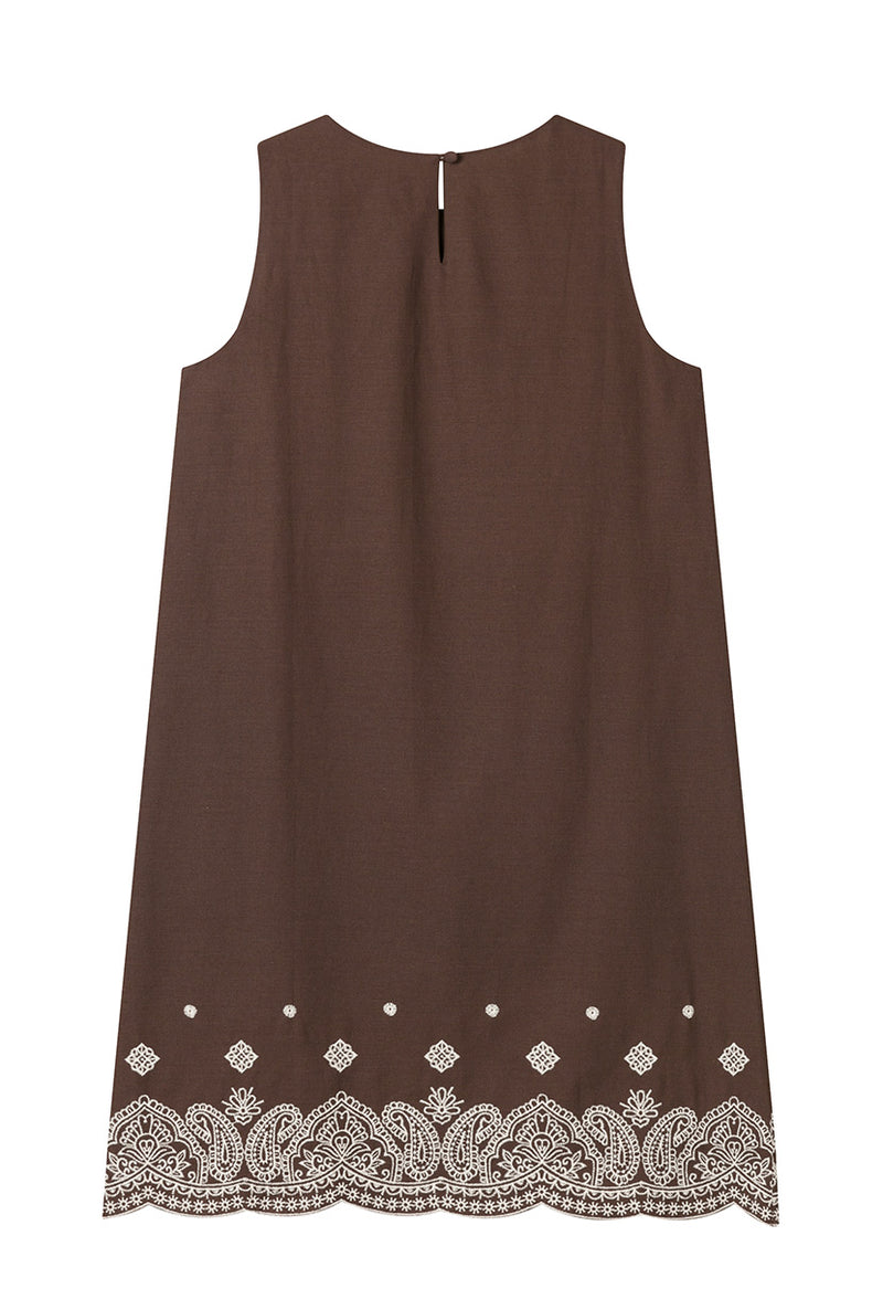Petite Studio's Gorgie Embroidered Dress in Chocolate