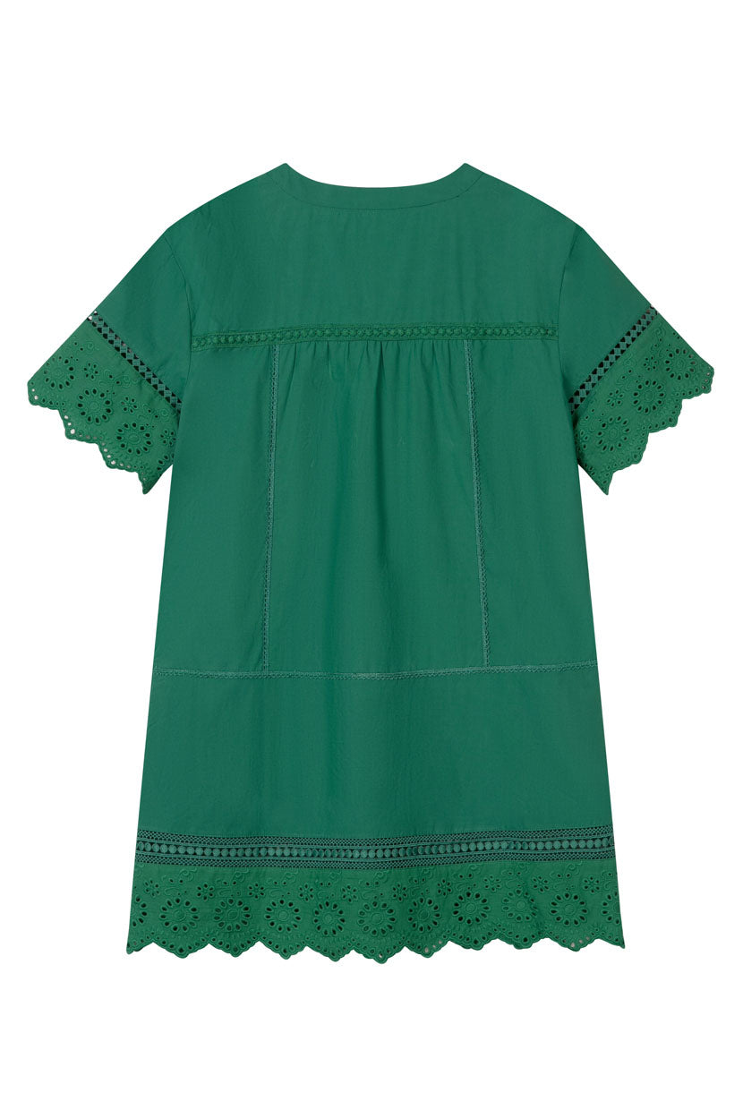 Petite Studio's Gwen Cotton Eyelet Dress in Emerald Green