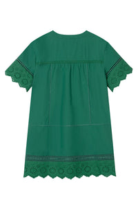 Petite Studio's Gwen Cotton Eyelet Dress in Emerald Green