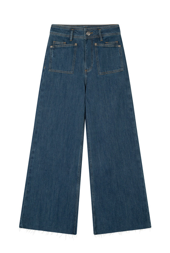 Petite Studio NYC's Sevilla High Rise Wide Leg Jeans in Vintage Indigo