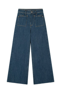 Petite Studio NYC's Sevilla High Rise Wide Leg Jeans in Vintage Indigo