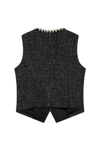 Measurements for Jamina Cotton Blend Tweed Vest in Black