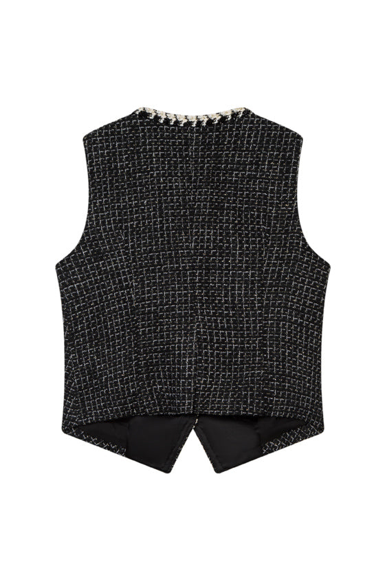 Measurements for Jamina Cotton Blend Tweed Vest in Black