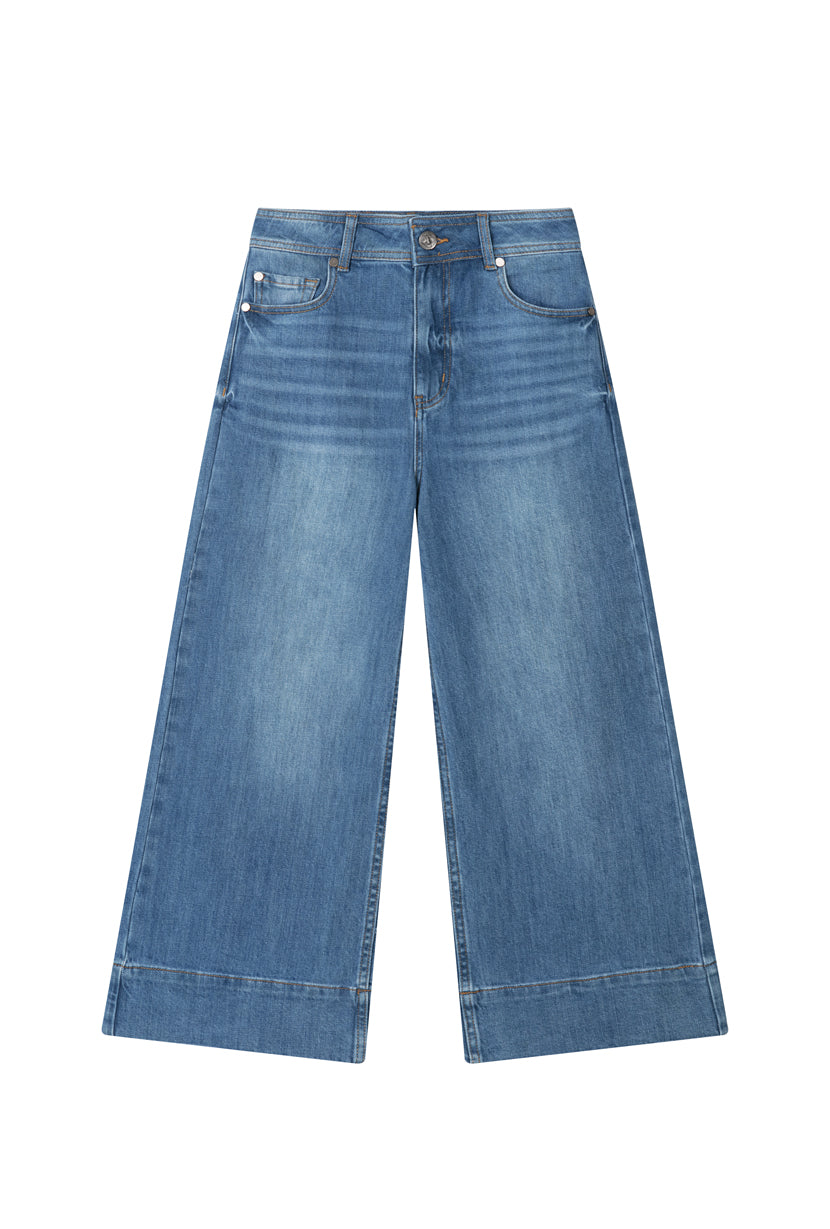 Petite Studio's Esme High-Rise Wide-Leg Cropped Jeans in Mist Blue