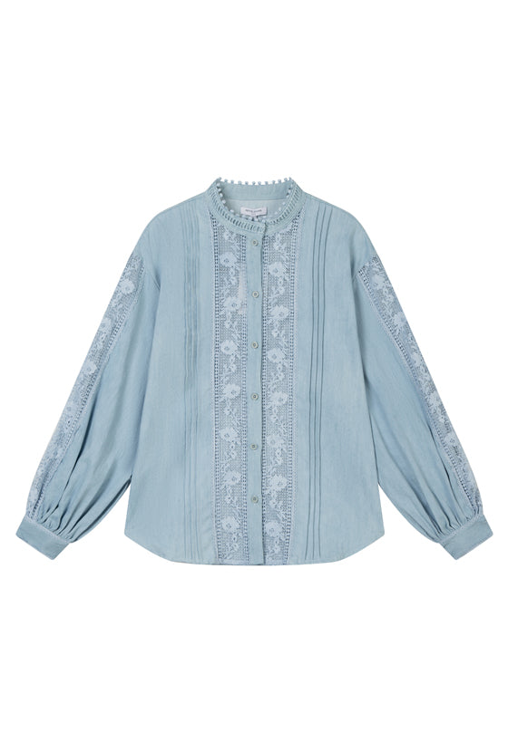 Petite Studio NYC's Aerin Blouse in Denim Blue