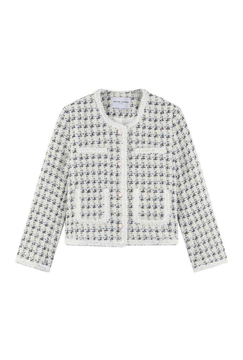 Petite Studio's Jackie Wool Tweed Jacket in Ivory