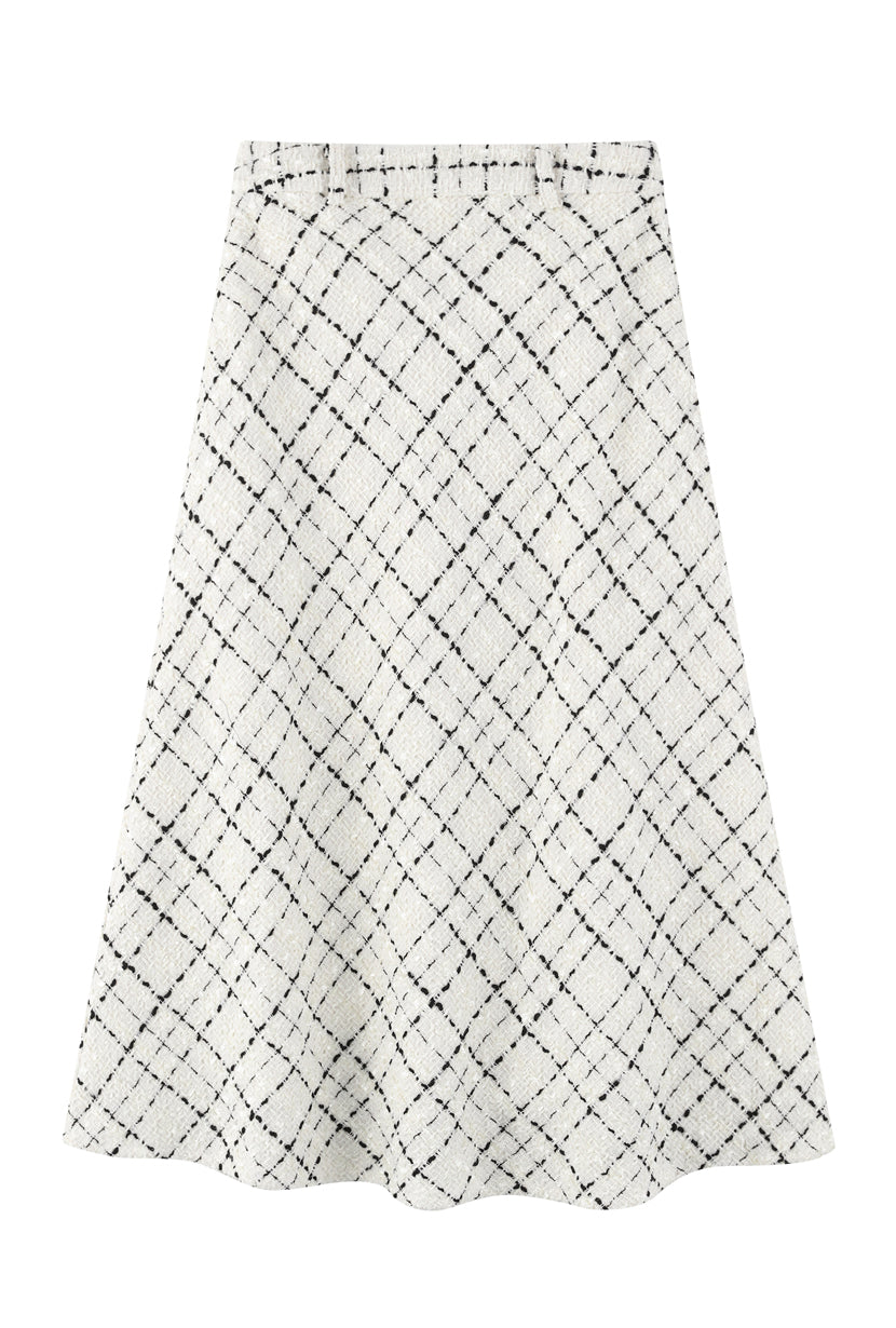 Petite Studio's Monty Midi Tweed Skirt in Ivory