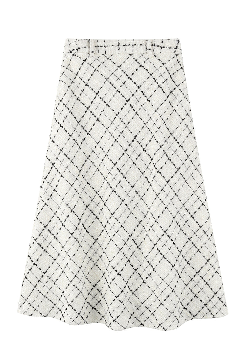 Petite Studio's Monty Midi Tweed Skirt in Ivory