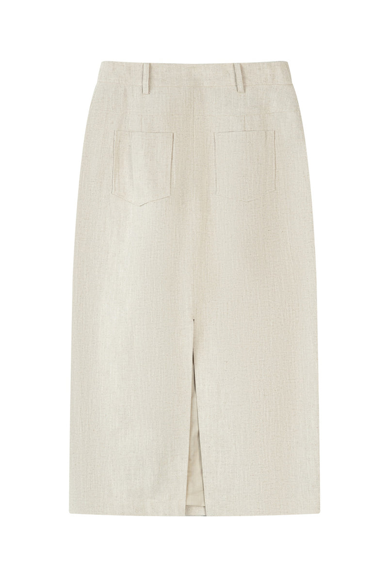 Petite Studio NYC's Teigan Linen Pencil Skirt in Oat