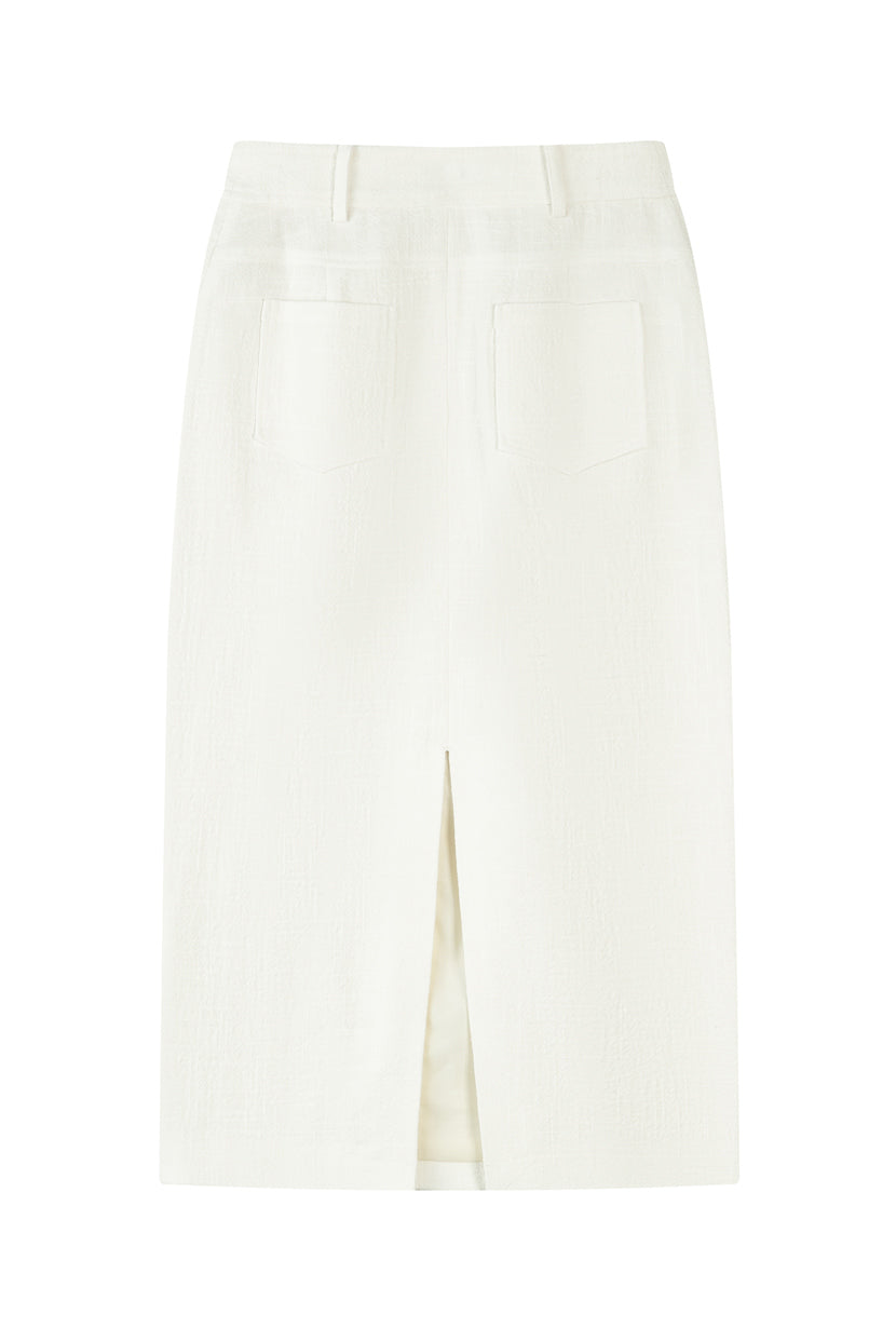 Petite Studio NYC's Teigan Linen Pencil Skirt in White