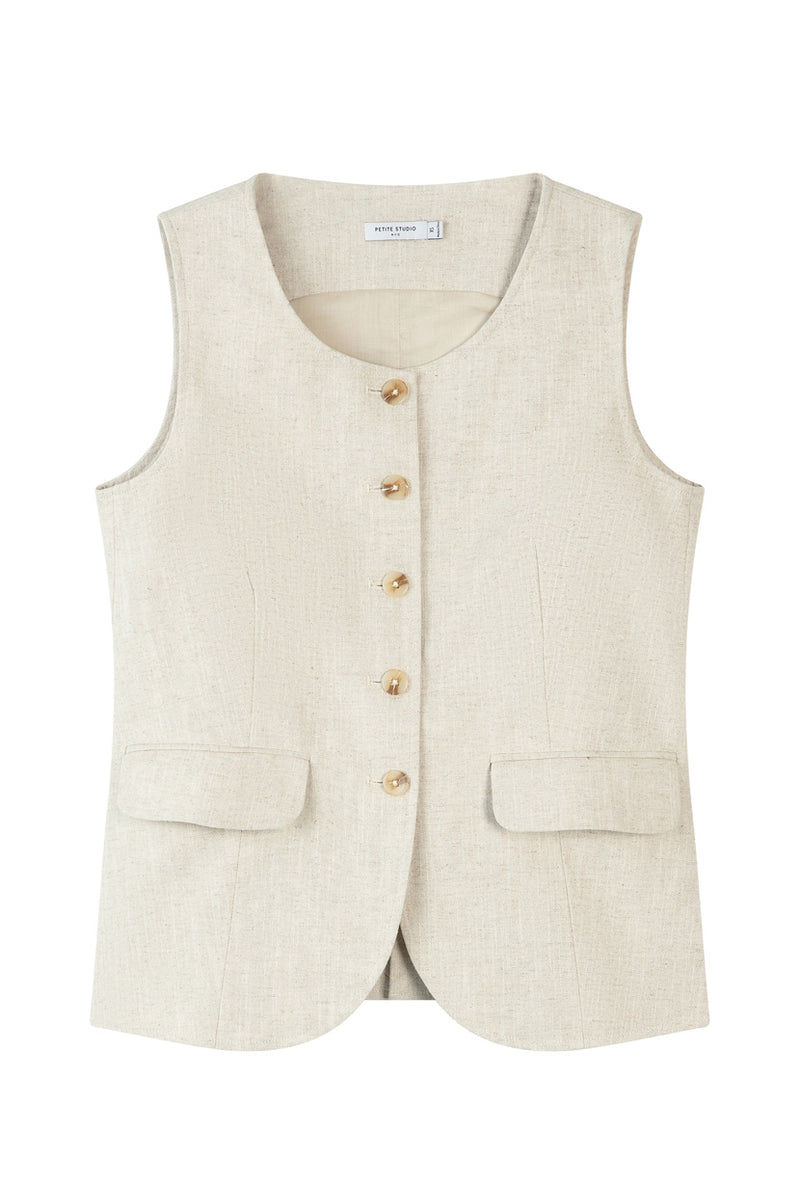 Petite Studio NYC's Ines Linen Vest in Oat