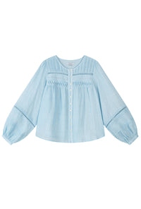 Petite Studio NYC's Elyna Linen Blouse in Sky