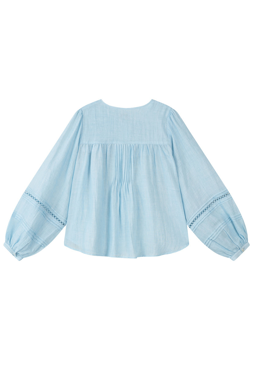 Petite Studio NYC's Elyna Linen Blouse in Sky