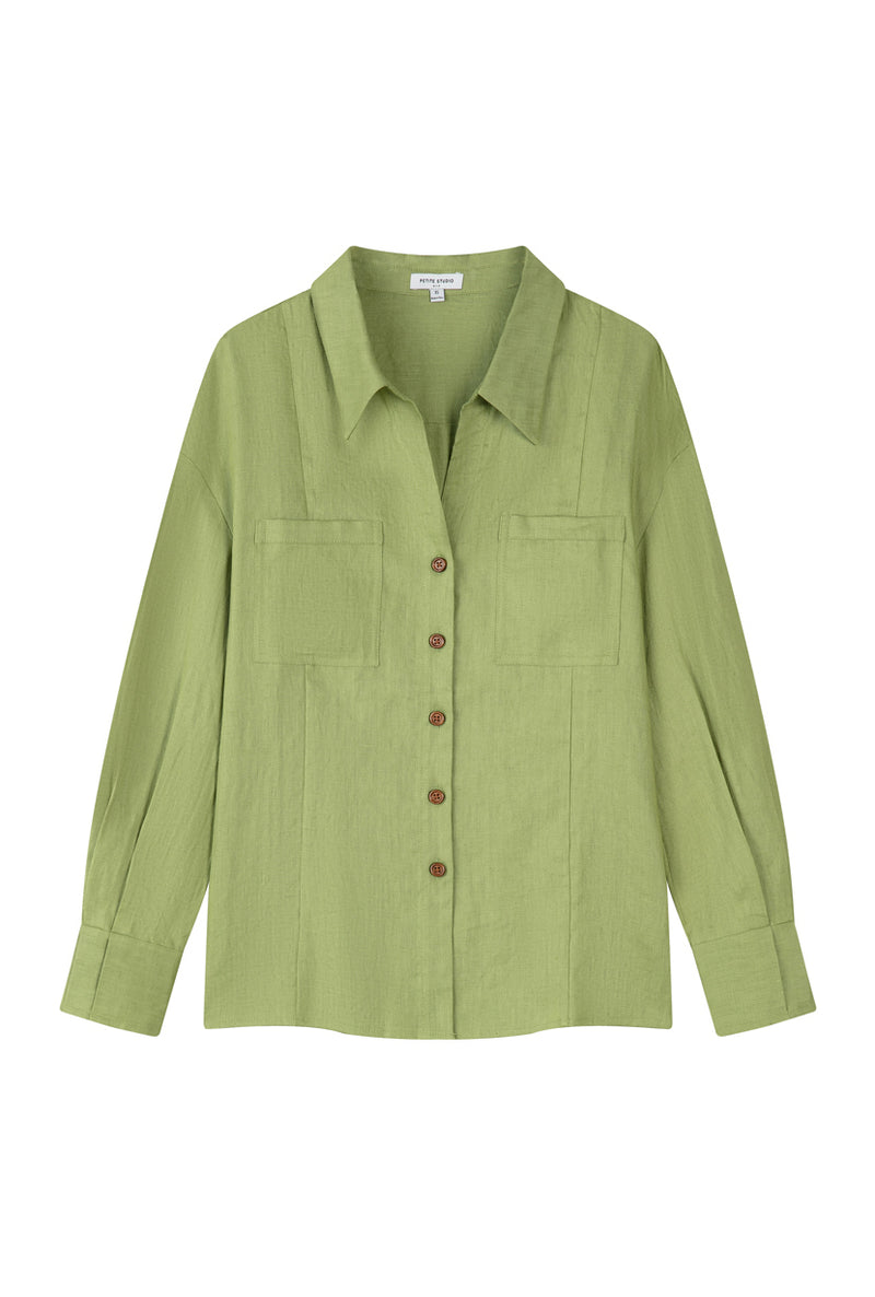 Petite Studio's Benoite Linen Shirt in Olive Green