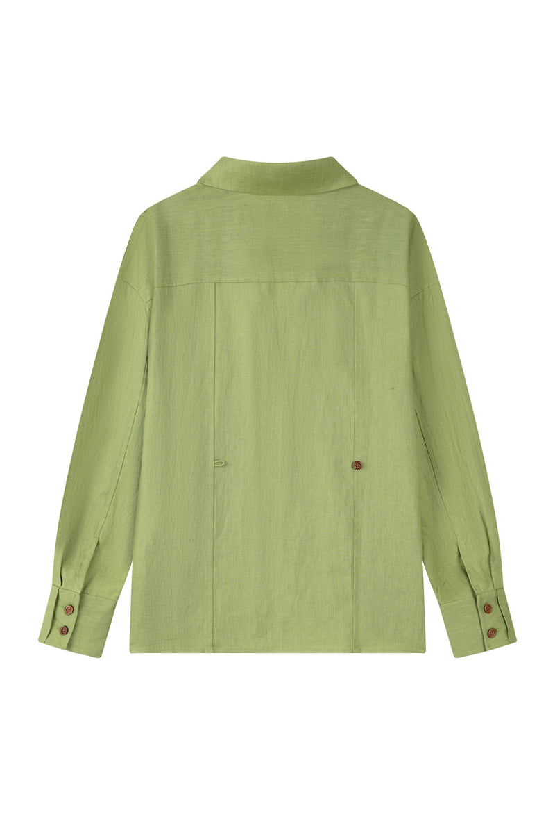 Petite Studio's Benoite Linen Shirt in Olive Green