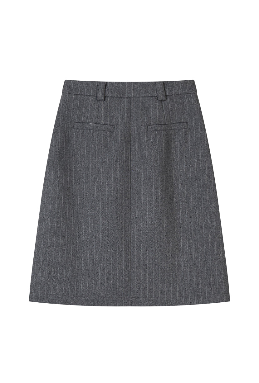 Petite Studio's Adriana Wool Skirt in Grey Striped 