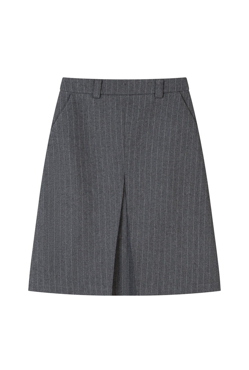 Petite Studio's Adriana Wool Skirt in Grey Striped 